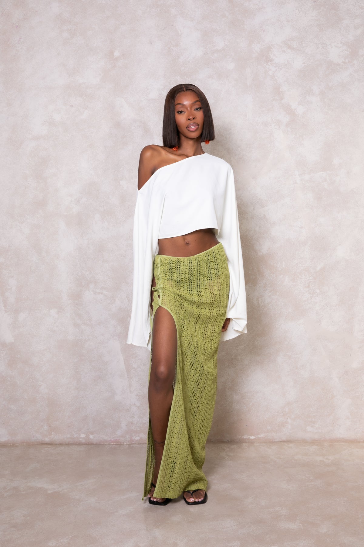 Clover Knit Maxi Slit Skirt - Green