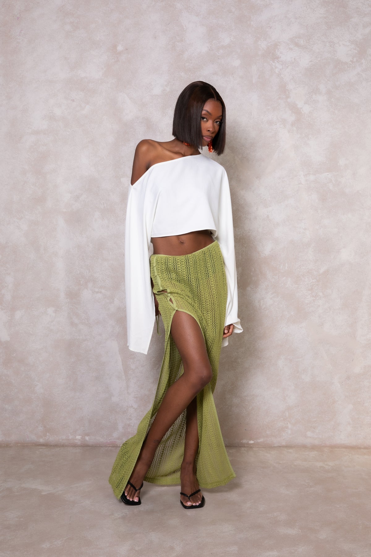 Clover Knit Maxi Slit Skirt - Green