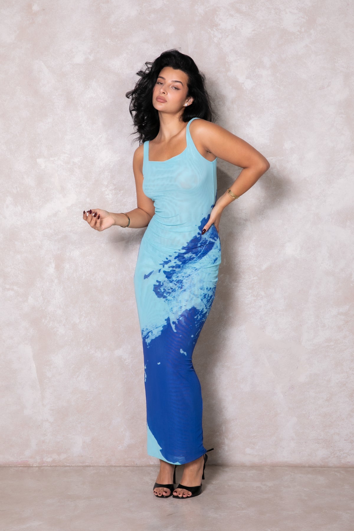 Destiny Mesh Maxi Dress - Blue