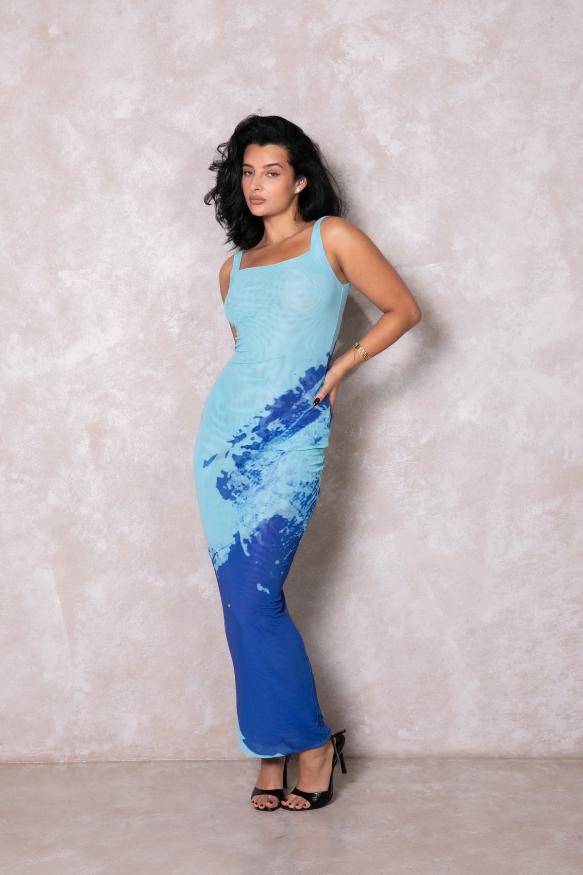 Destiny Mesh Maxi Dress - Blue
