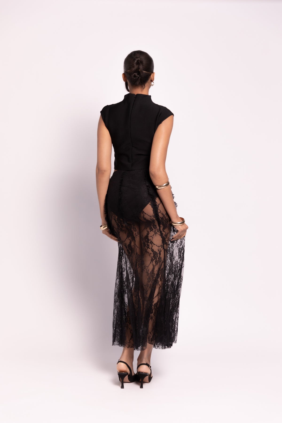 Malika Lace Ruffle Maxi Skirt - Black