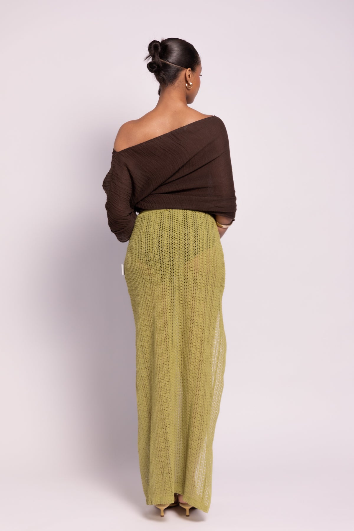 Clover Knit Maxi Slit Skirt - Green