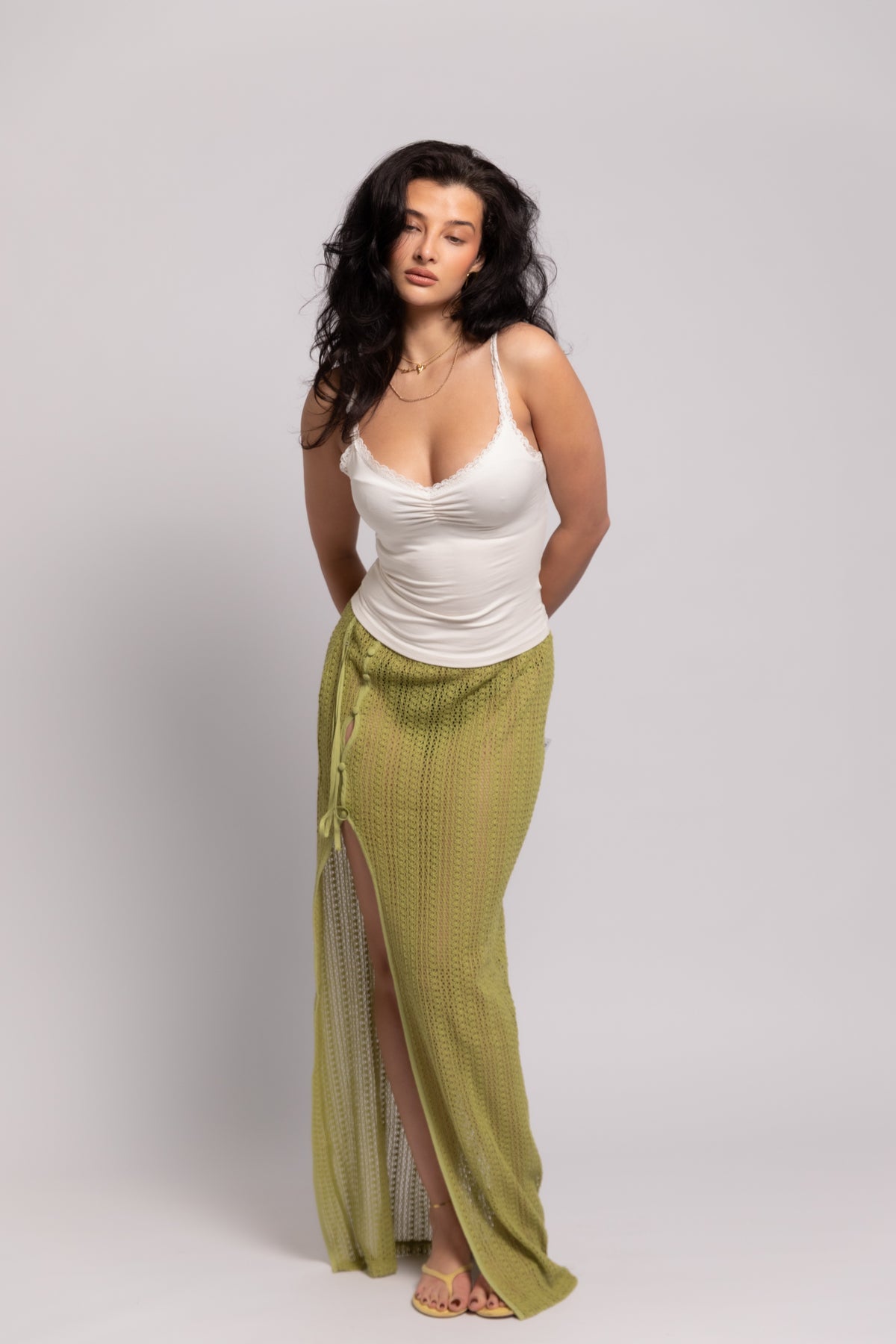 Clover Knit Maxi Slit Skirt - Green