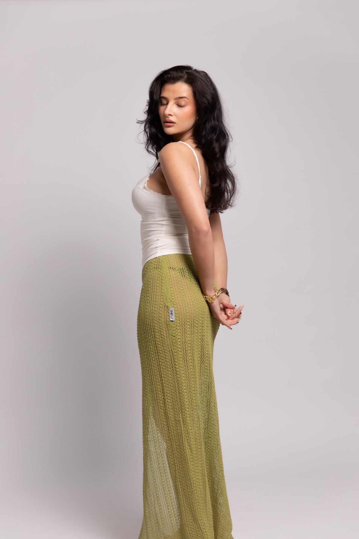 Clover Knit Maxi Slit Skirt - Green